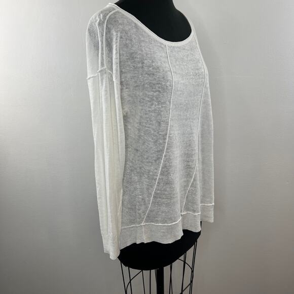 EILEEN FISHER White Organic Linen Long Sleeve Scoop Neck Lightweight Sweater L - Picture 3 of 8